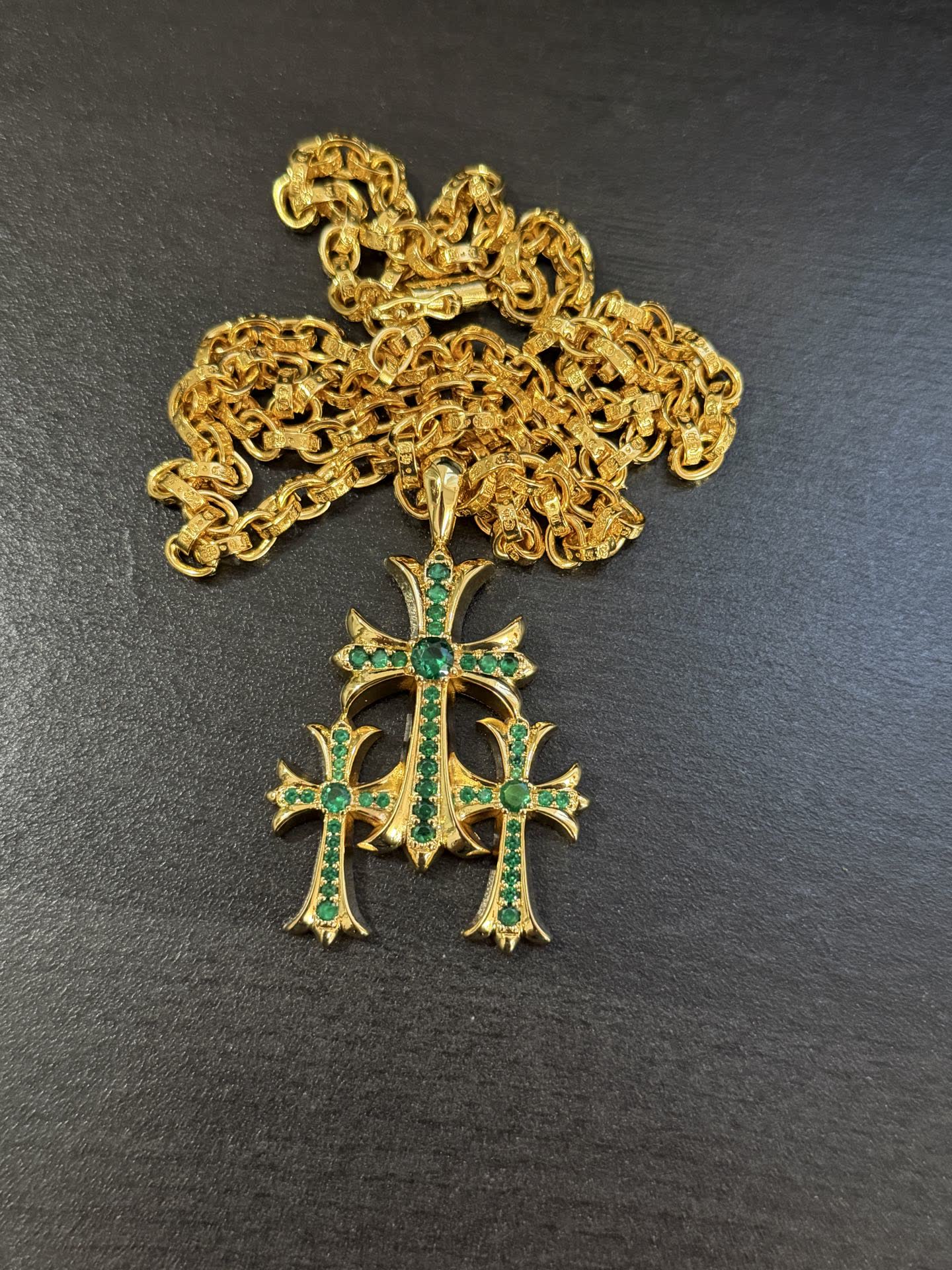 Chrome Hearts Gold Cross Pendants with Gemstones